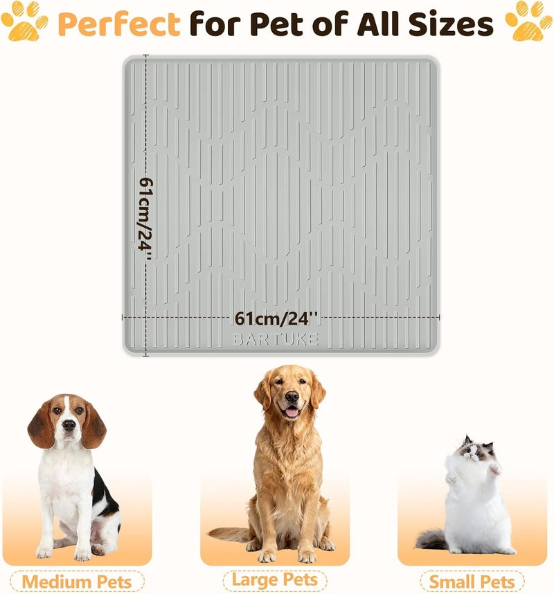 Bartuke Silicone Cat & Dog Food Mat, 24" x 24" Large Pet Feeding Mat for Cats and Dogs Bowl, Pet Placemat for Food and Water with Raised Edge, Waterproof, Leakproof (Grey) - Image 4